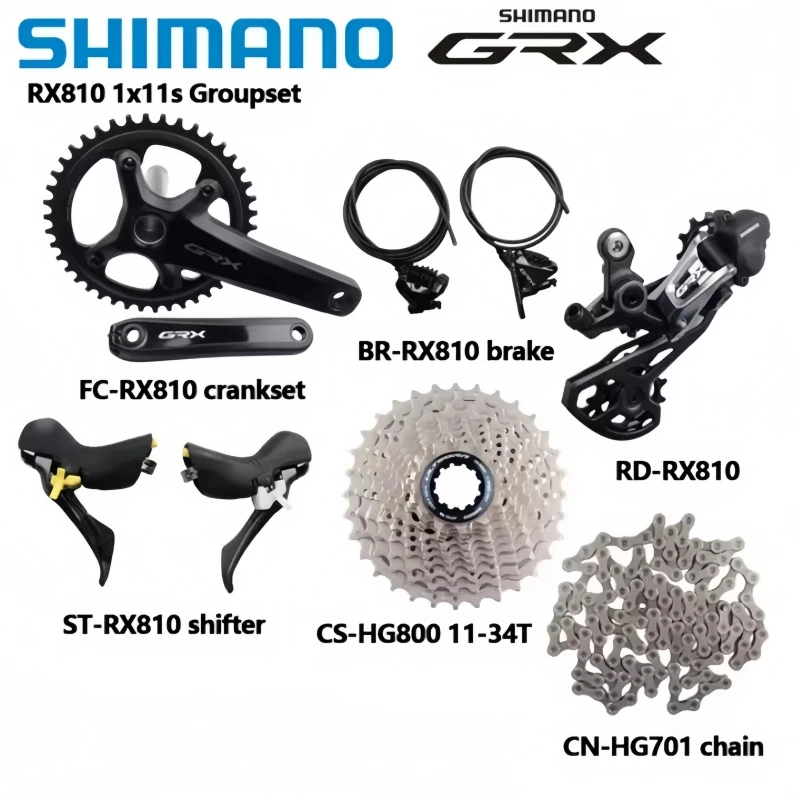 

Shimano GRX RX810 RX812 1X11s Groupset 170 мм 172,5 мм 40/42T Кривошип RX810 Переключатель переключения передач 34T 42T Кассетная цепь Костюм дискового тормоза для шоссейного велосипеда