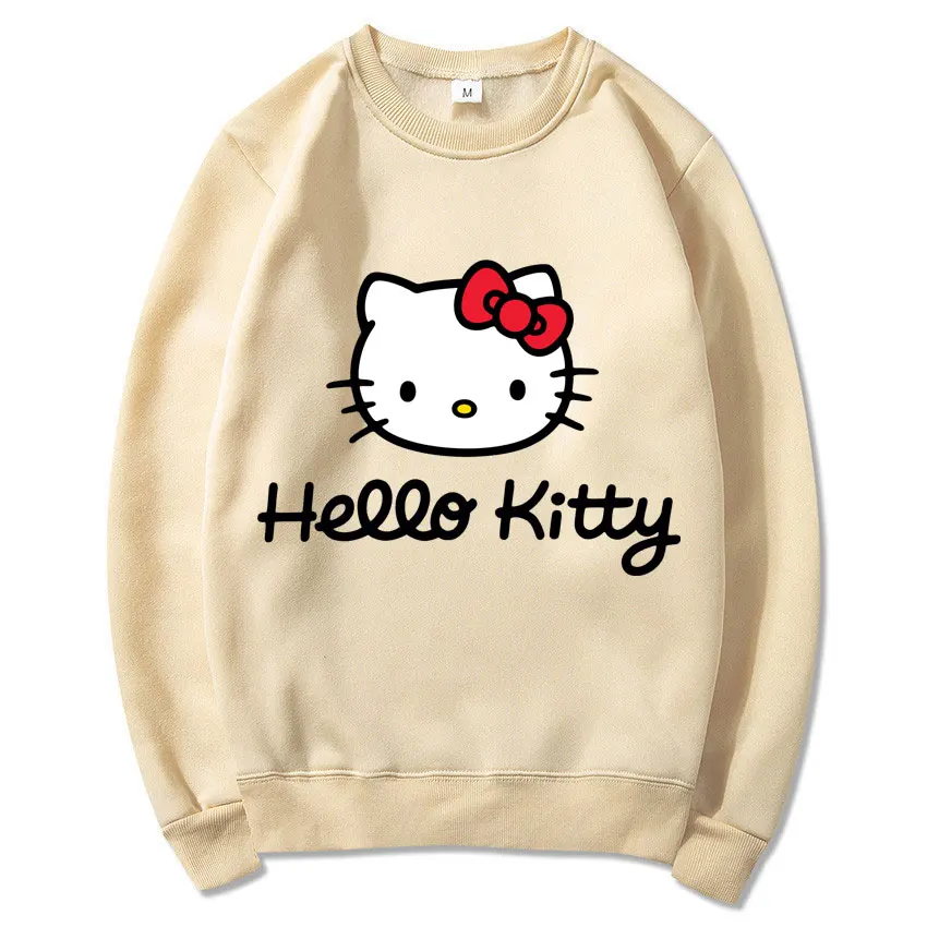 Sweat à capuche Hello Kitty Cartoon Anime pour hommes et femmes, pull à col rond, sweat-shirt de couple, vêtements de printemps et d'automne, nouvelle mode, 2024