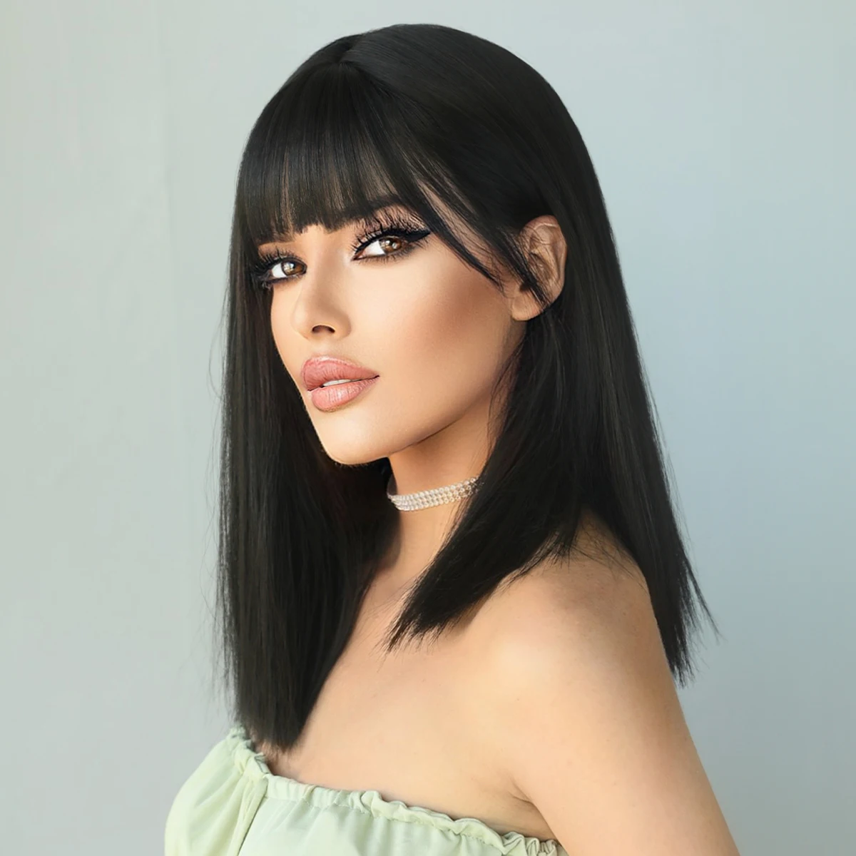 NAMM Natural Long Straight Synthetic Black Wigs with Bangs Heat Resistant Wig for Women Cosplay Lolita Wig for Afro Black Female