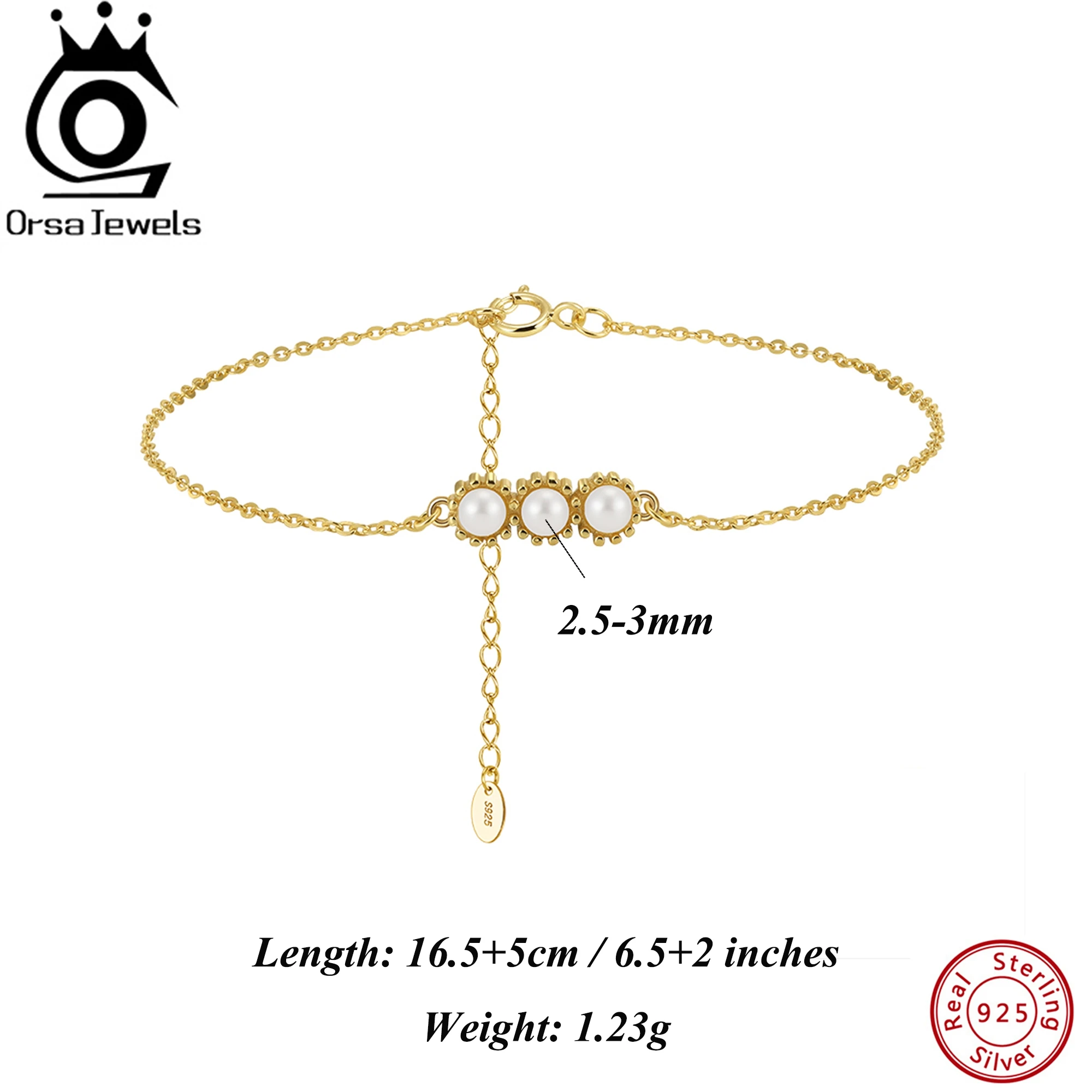 

ORSA JEWELS Dainty 925 Sterling Silver Chain Bracelet 3pcs 2.5-3mm Natural Freshwater Pearl Strand O-Chain Vintage Jewelry GPB44