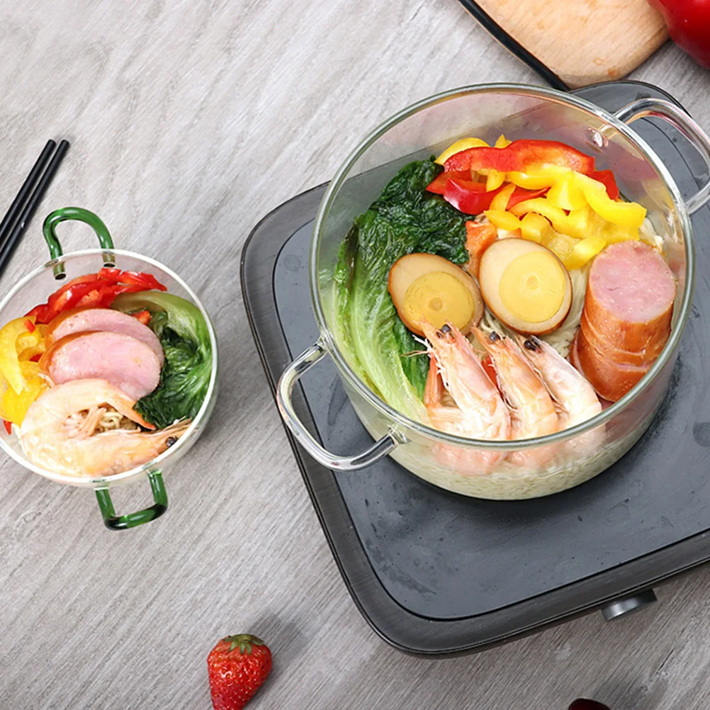 

Clear Glass Noodles Bowl 1350ml Heat Resistant Lid Cooking Pot Soup Porridge Fruit Salad Glass Soup Pot Microwave