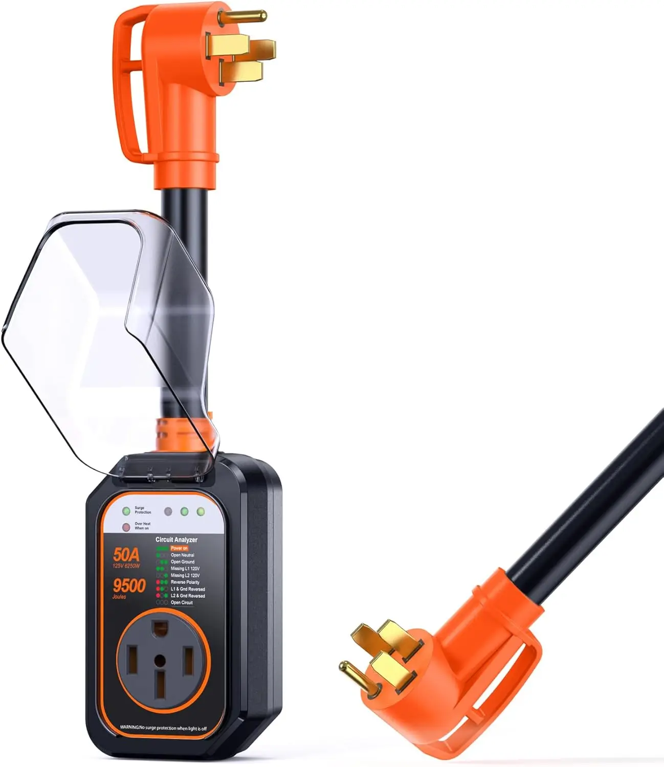 Tool RV Surge Protectors 50 Amp Waterproof, RV Circuit Analyzer, Full Protection RV Adapter Plug for Camper(Orange)