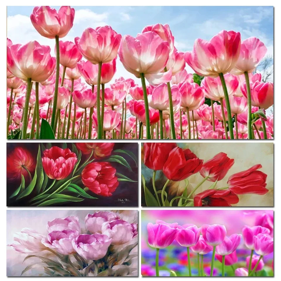 Große Mosaik rosa bunte Tulpe Blumen Diamant stickerei neue 2024 DIY Voll diamant Malerei Kreuz stich Strass