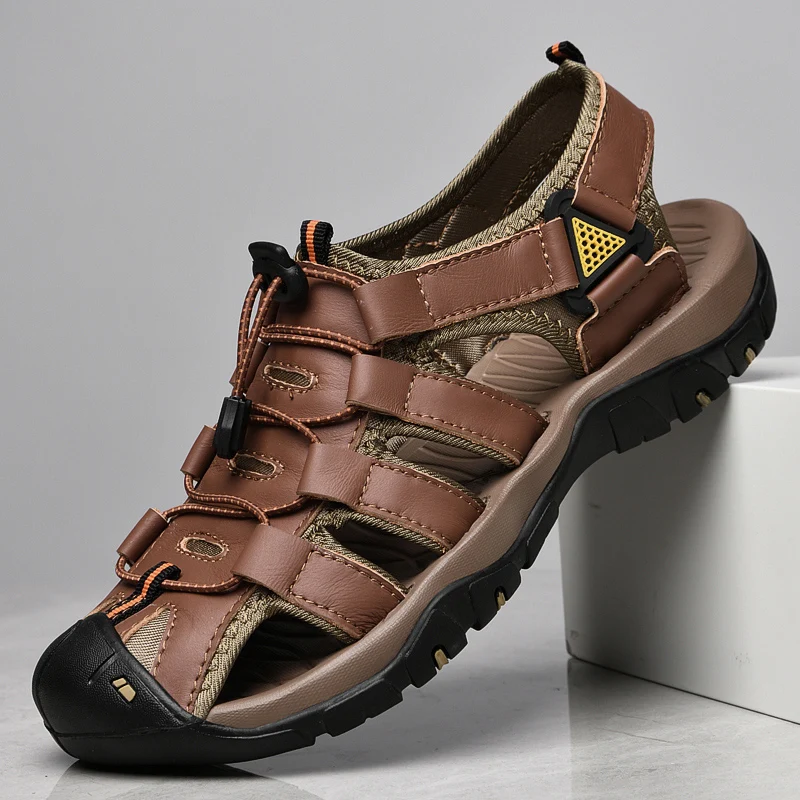 HIKEUP Sandalias de cuero genuino para hombre outdoor verano cómodas - imagen 4