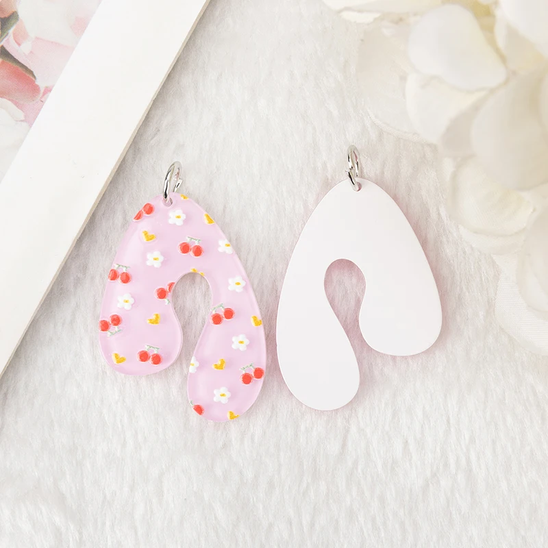 8 قطع سحر زهرة لطيفة الإبداعية الاكريليك الملونة الكرز ديزي جريل القرط قلادة قلادة DIY صنع الملحقات