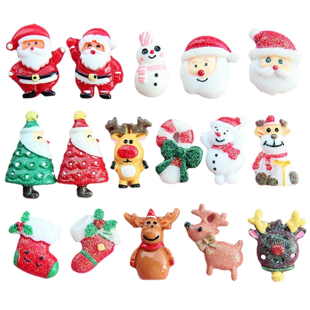 

30Pcs Santa Claus Elk Snowman Resin Accessories Christmas Ornaments DIY Crafts Phone Accessories Party Decorations