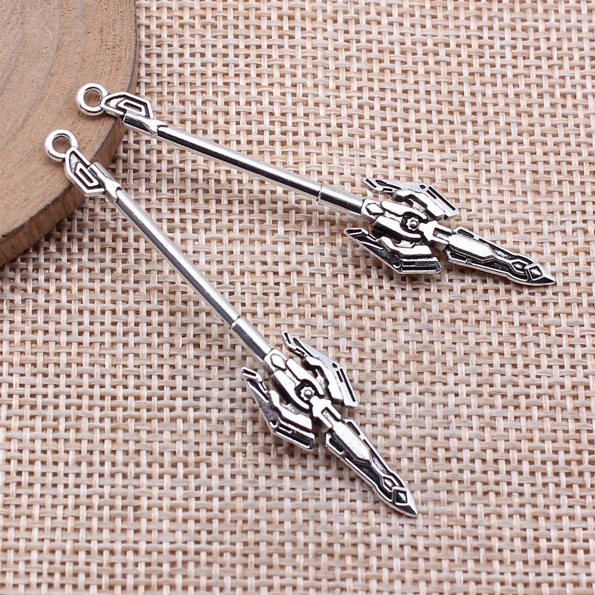 20pcs 59mm(2.32inch) Antique Silver Color Acgn Cosplay Sword, Gun, Sword And Halberd Charms Pendants
