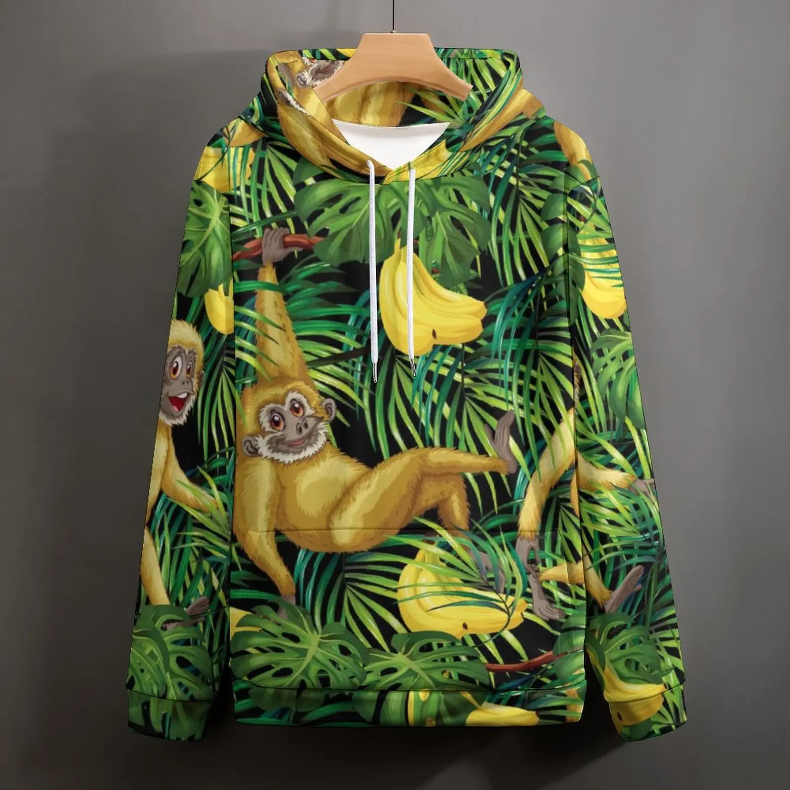 Monkey Print Loose Hoodies Tropical Banana Jungle Harajuku Pullover Hoodie Man Long Sleeve Oversized Casual Graphic Clothing