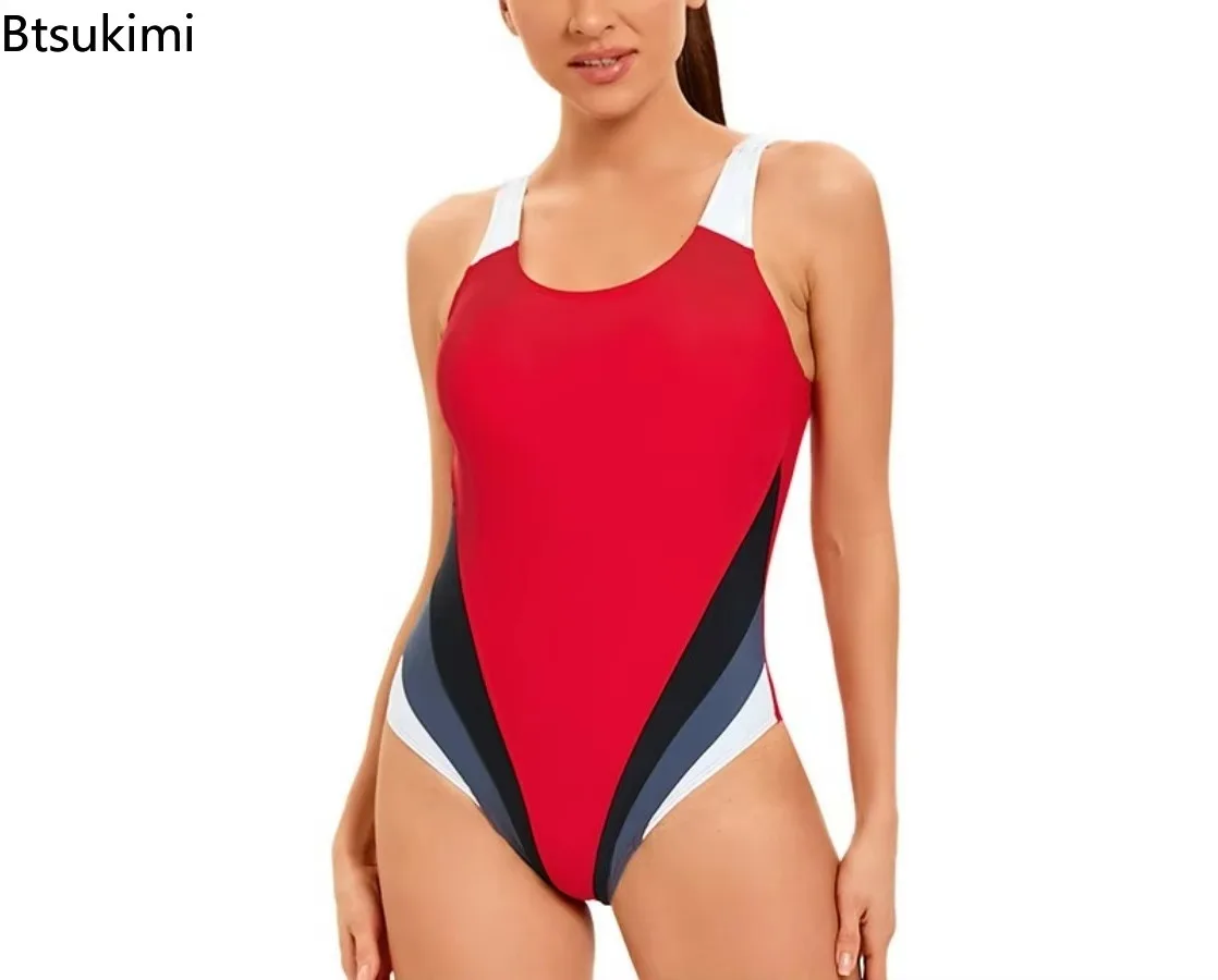 New Women's Sport One-piece Swimsuit Swimwear Beach Swimsuit Women Color Block Bathing Suit Plus Size Bath Suit Surfing Swimsuit