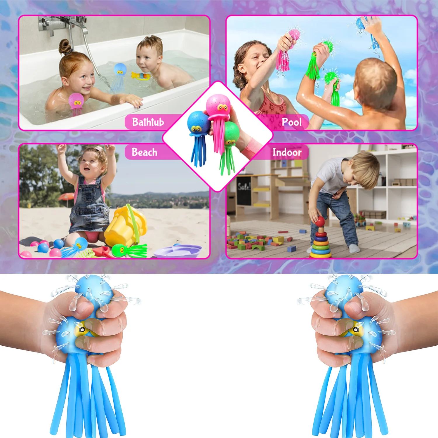 TPR água jogando brinquedo para crianças, brincando com água polvo pinch, entretenimento e banho brinquedo, piscina descompressão