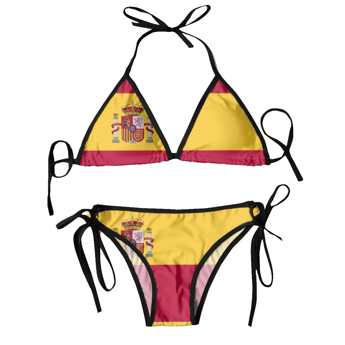 Womens Swimwear Two Piece Vacation Outfits 2024 Bikinis Sets Spain Flag