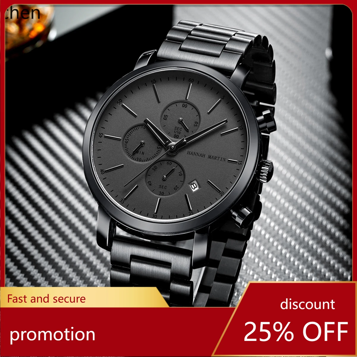 

Мужские часы YFY, черные, из нержавеющей стали, модные, водонепроницаемые, спортивные, многофункциональные, кварцевые