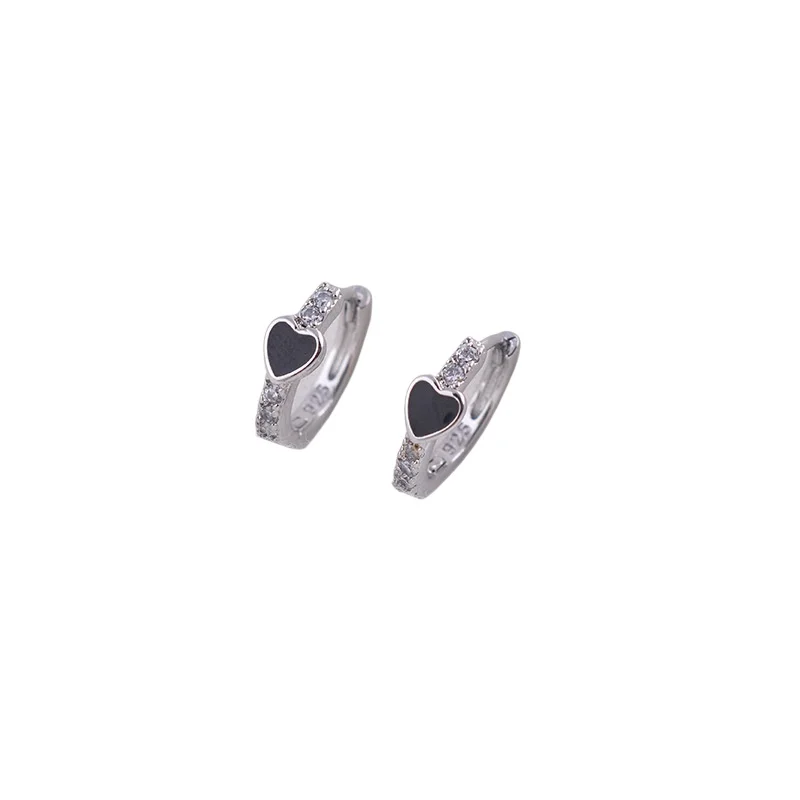925 Sterling Silver Buckle Black Love  Ins Temperament All-matching Earrings for Women Cold Wind 2023 New Earrings