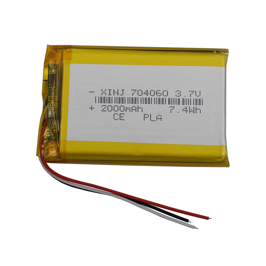 3.7V 2000mAh 7.4Wh NTC Thermistor 3-Wires Rechargeable Li Lithium Battery 704060 Lipo For Car Camera Speaker GPS Dashcam LED