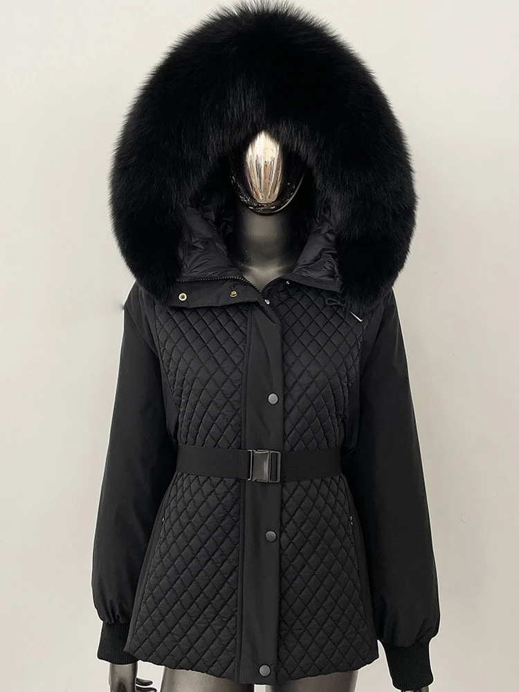 Aynaray 2024 Otoño Invierno mujer chaqueta de plumón de pato Parkas abrigo de piel de zorro abrigo corto acolchado de plumas Mujer