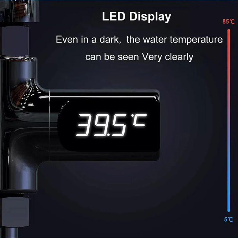 LED Display Water Shower Thermometer 5-85℃ Flow Household Self-Generating Electricity Temperature Meter Baby Care Energy Smart