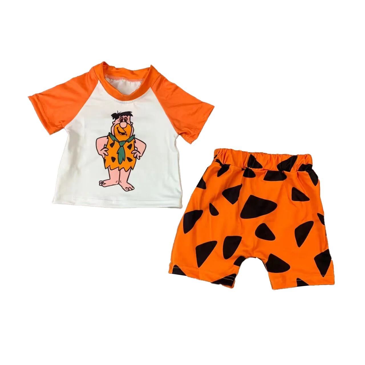 

Оптовая продажа, летняя одежда для маленьких мальчиков, Мультяшные оранжевые шорты с коротким рукавом для коров, комплекты для мальчиков