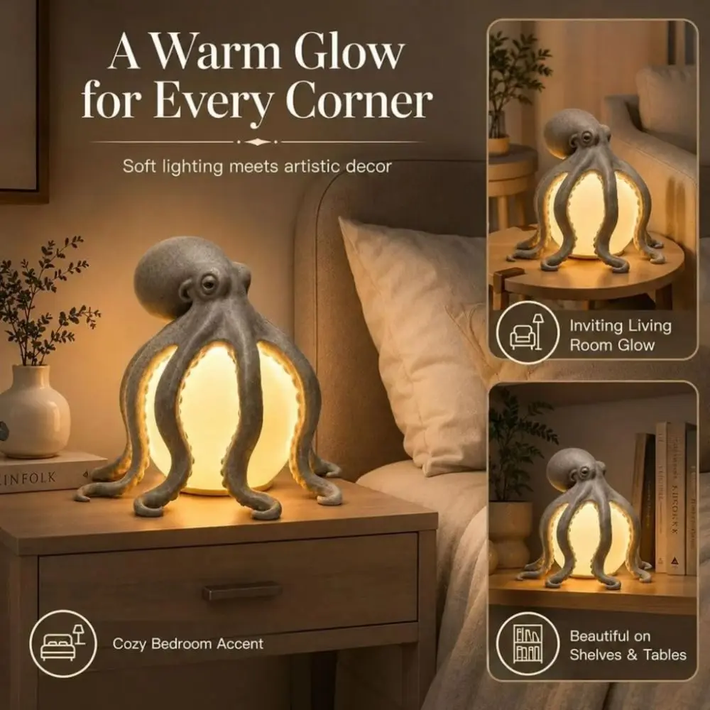 Cute Shape Octopus Desk Lamp Sculpture Animal Halloween Party Decor Compact Size Fine Workmanship Home Decor Desk Decoration