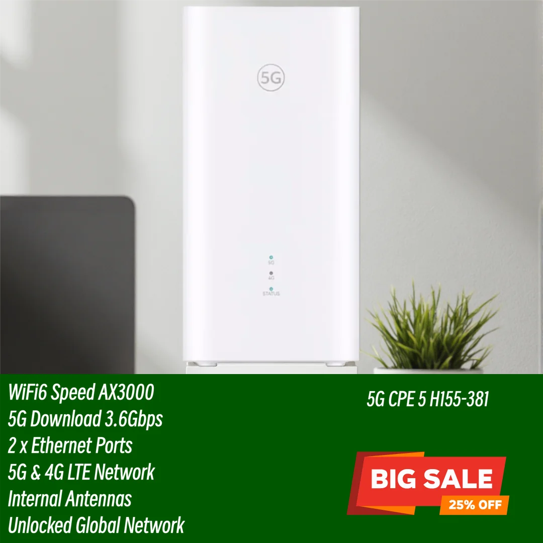 

Unlocked Brovi 5G CPE H155-381 WiFi 6 AX3000 Indoor Gigabit 5G Wireless Router 4G LTE CAT20 Sim Card Wireless Modem