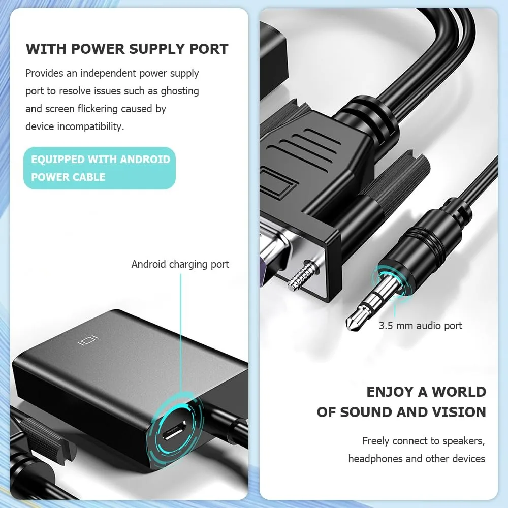 1080P VGA To HDMI Converter VGA Male To HDMI-Compatible Female with 3.5mm Audio Video Cable for Computer Laptop TV Projector