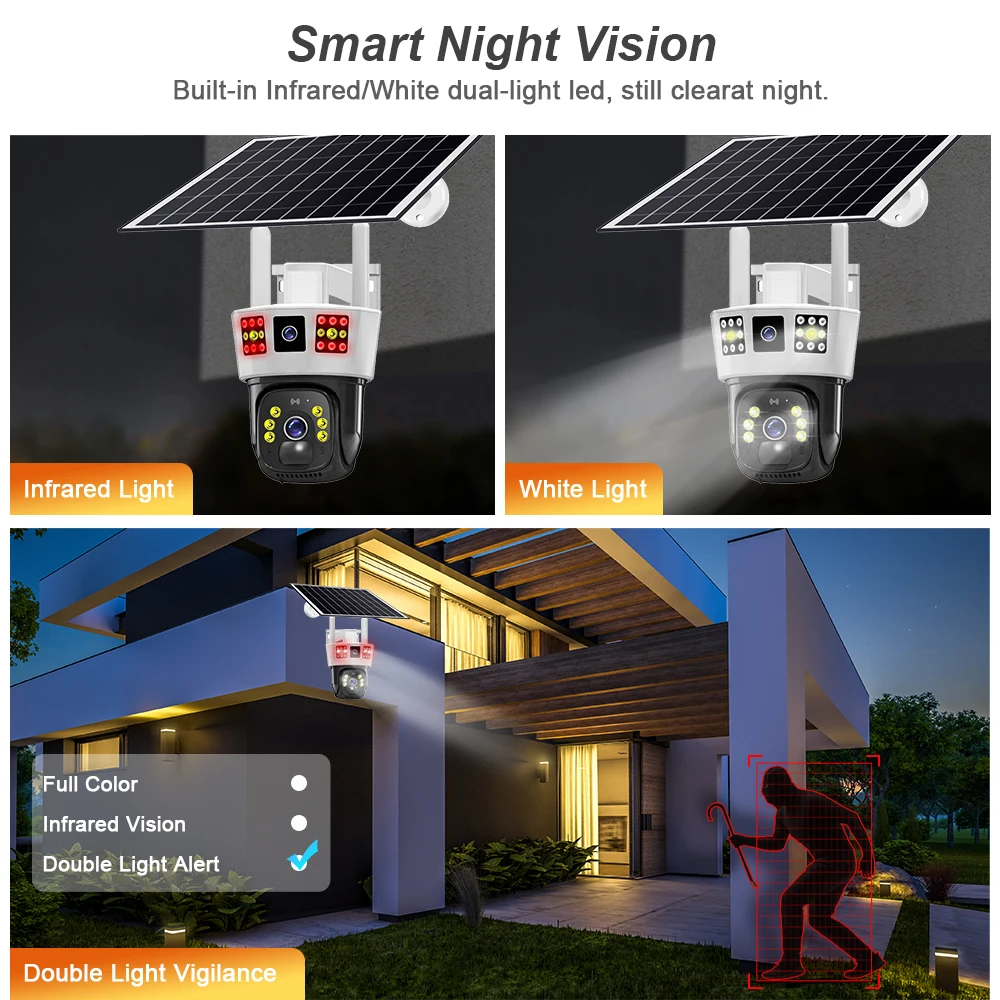 4G Solar Camera 6K 12MP HD Color Night Vision WiFi Solar CCTV Video IP CCTV Surveillance Cameras Outdoor PIR Smart Home Monitor