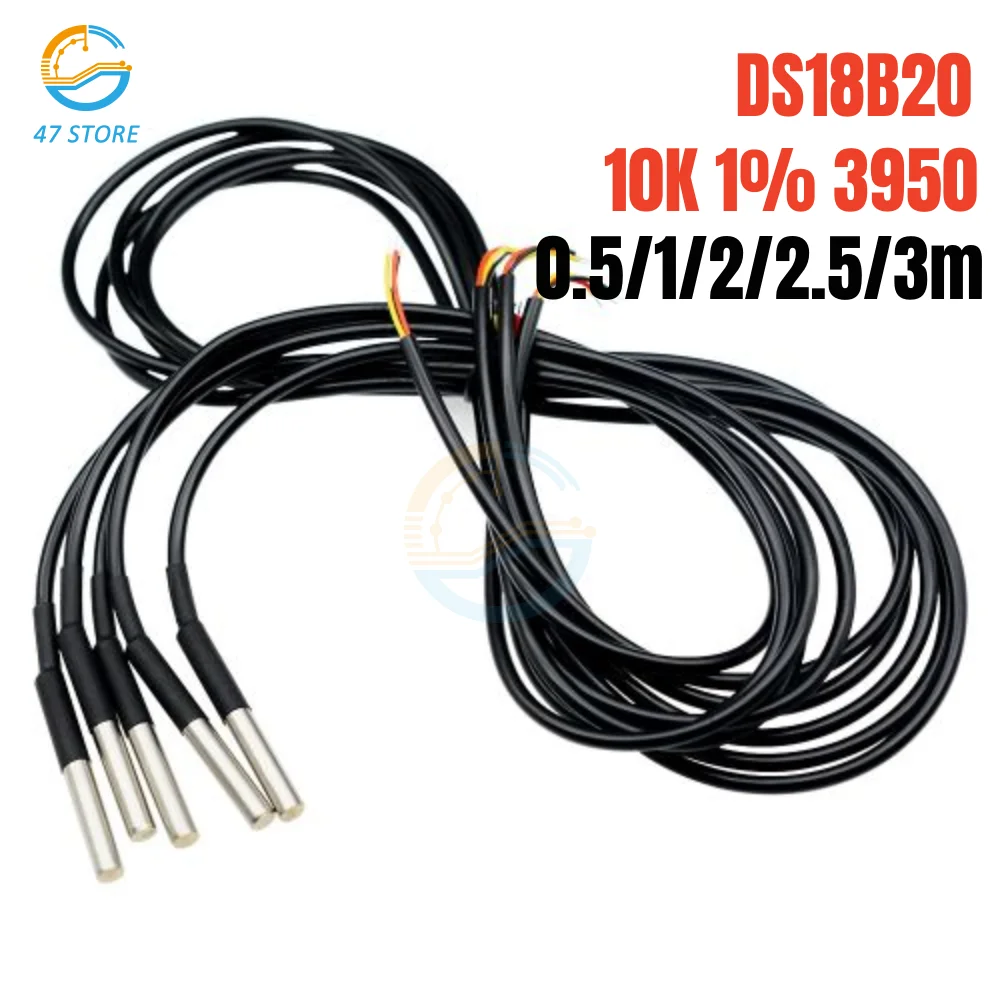 

DS18B20 NTC 10K 1% 3950 Thermistor Waterproof Temperature Controller Sensor Probe W1209 W1401 W3001 Thermostat 0.5m/1m/2m/3m