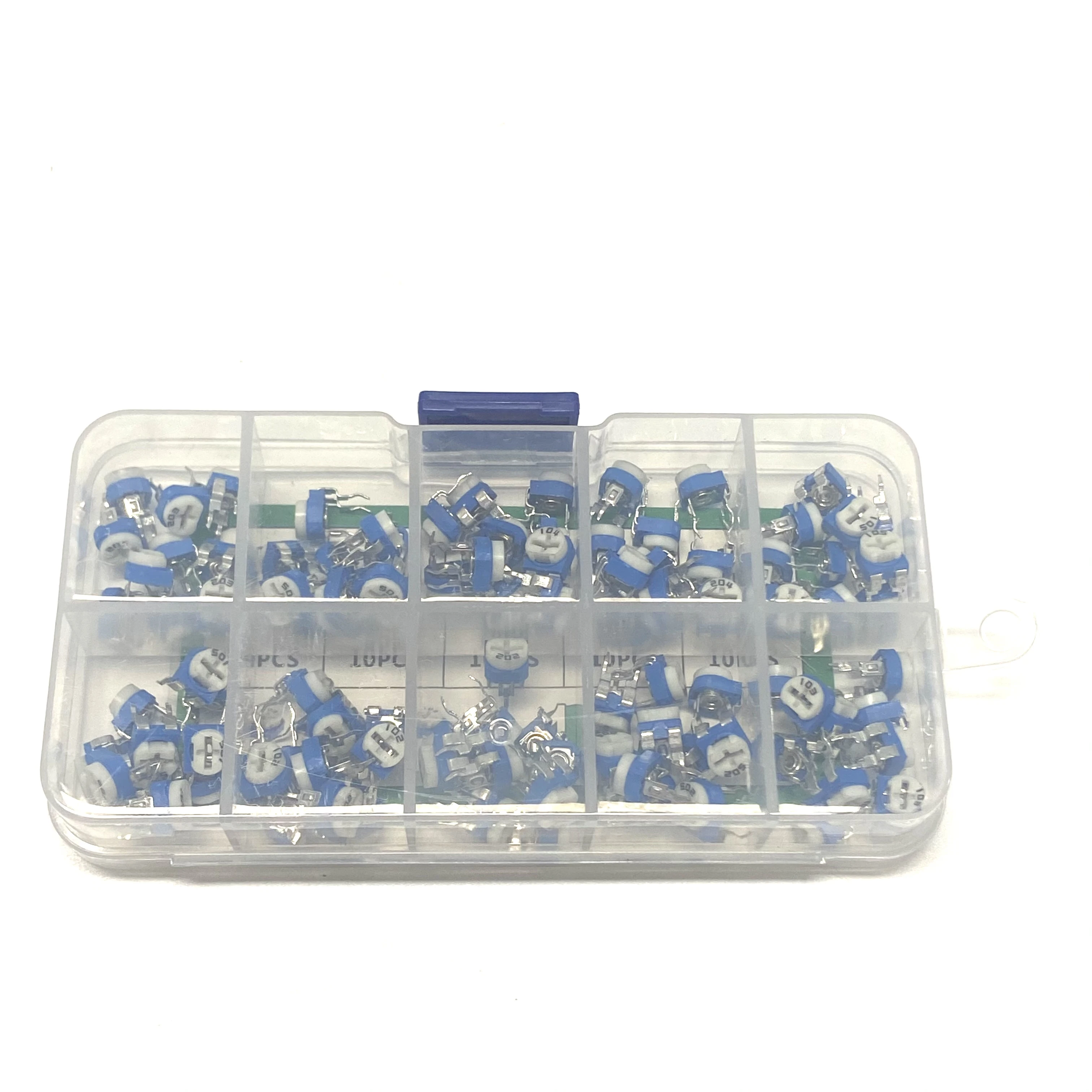 100Pcs/Box RM065 Variable Resistor Carbon Film Horizontal Trimpot Potentiometer Assortment Kit  RM065 10Values 500R - 1M