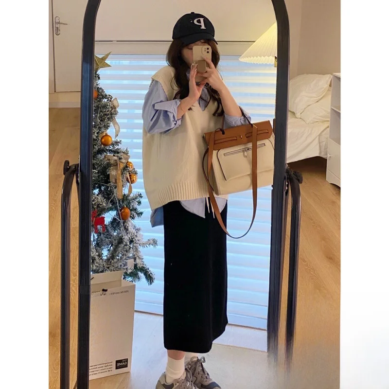 

Женский вязаный жилет, теплый топ для отдыха, круглый, Ne Svel, средней длины, прямой крой, однотонный, для поездок на работу, 2024, Sp...