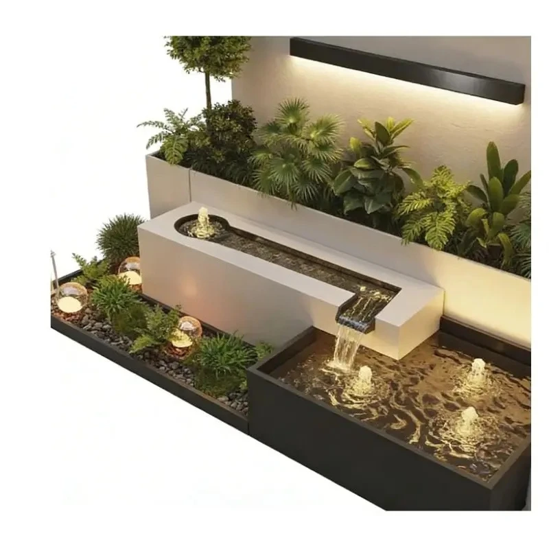 

Modern Minimalist Stainless Steel Outdoor Fountain - Circulating Water Ornament for Rust-Proof Yard Garden Fish Pond Landscaping