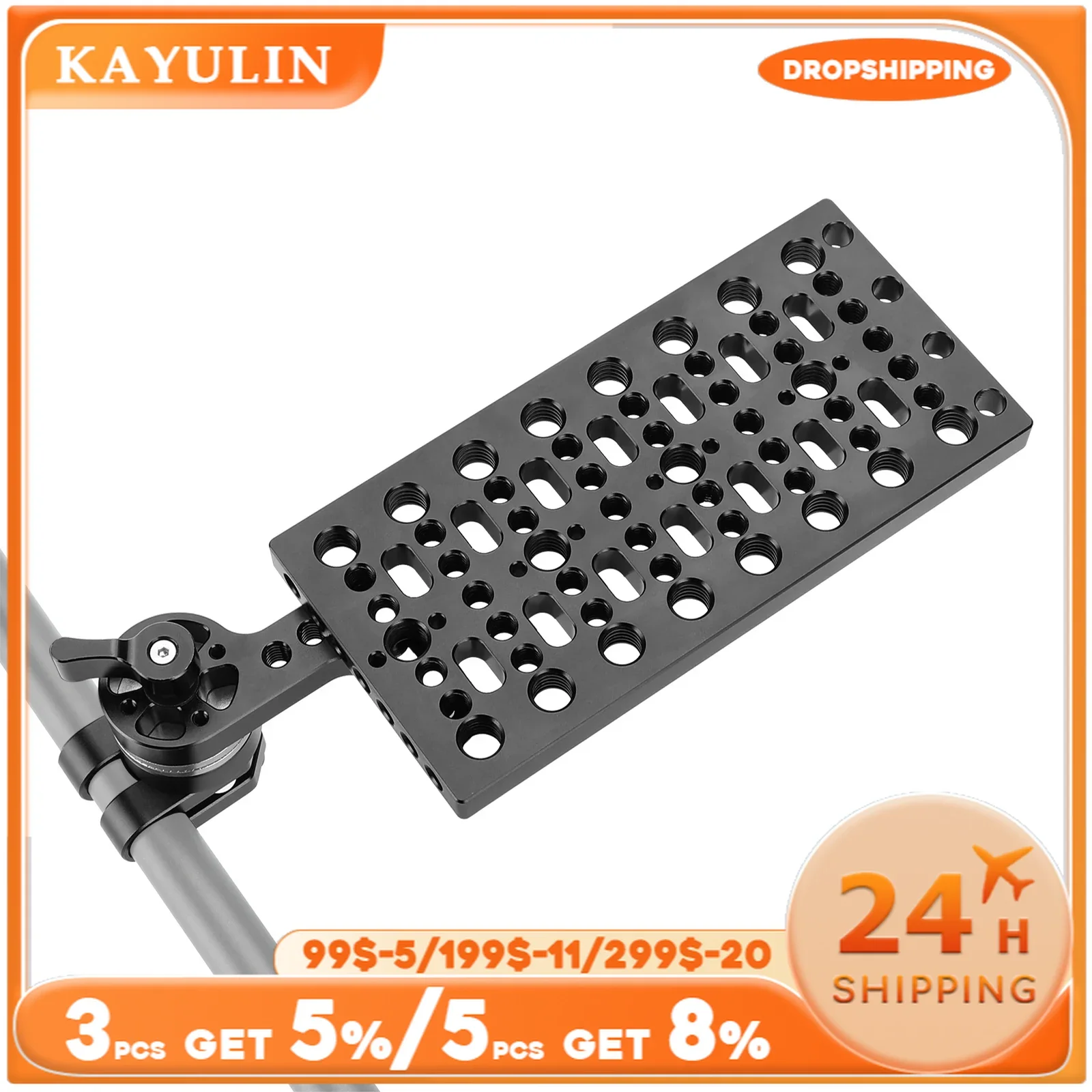 SZRIG Universal Camera Baseplate With 15mm Rail Blocks Clamp with 1/4 & 3/8 Mounting Points for Accessories For Camera Plate