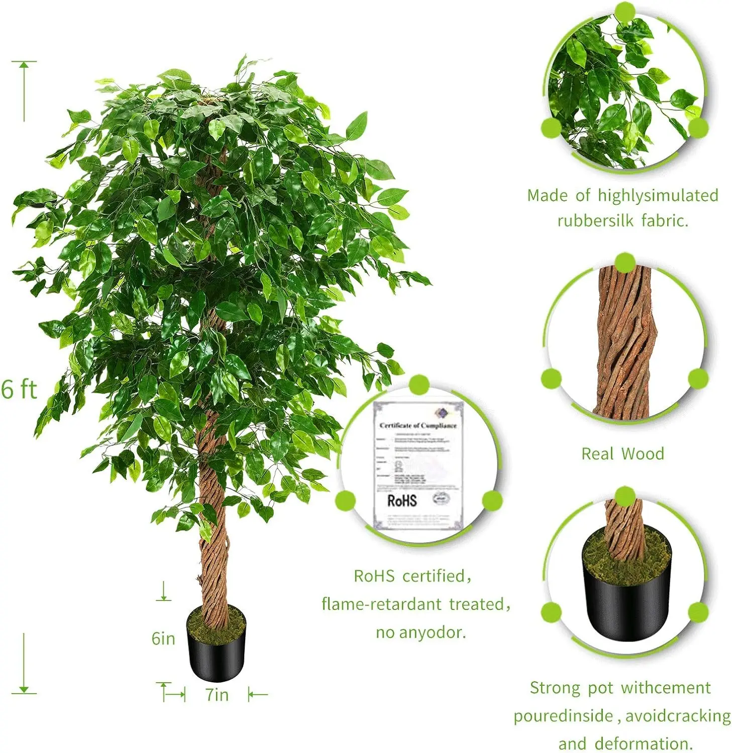 Imagem -02 - Árvore de Seda Artificial Ficus com Vaso de Berçário de Plástico Planta Falsa para Escritório Casa Fazenda Decoração de Casa Falso Pés Pés Pés Pés