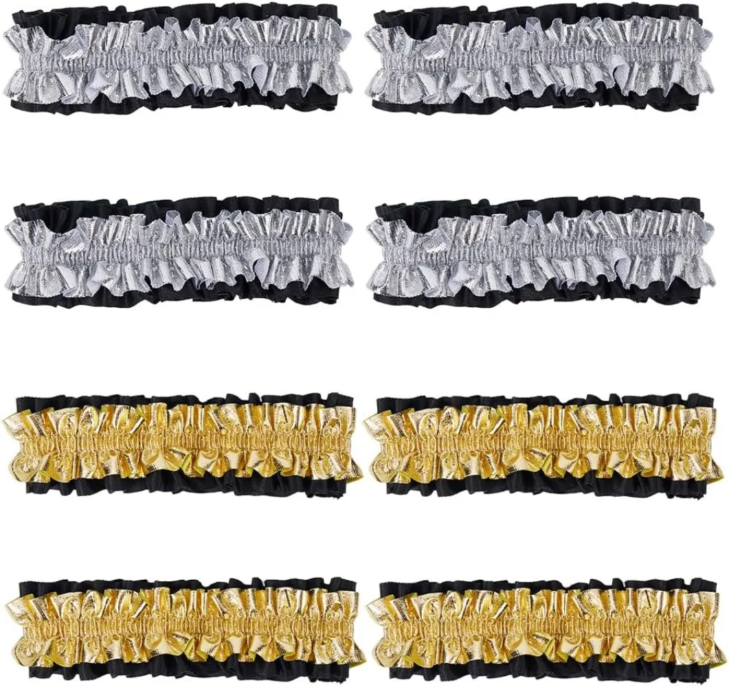 12PCS 2 Colors Roaring 1920's Armband Garter Gold Silver Sleeve Arm Garters Elastic Armbands Anti-Slip Shirt Sleeve Holder Dress