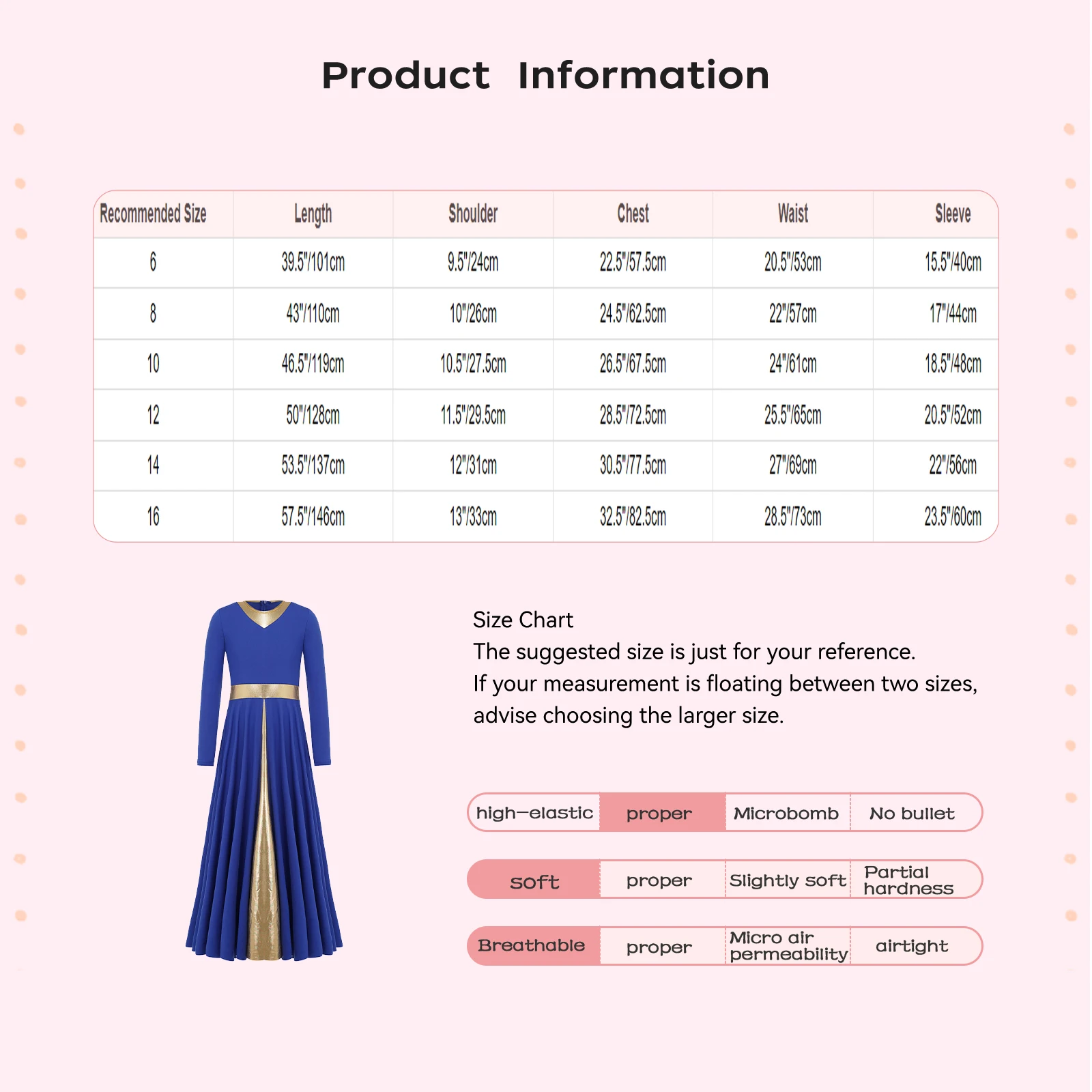 

Kids Girls Praise Lyrical Liturgical Worship Church Dance Dress Robe Long Sleeve Zipper Color Block Maxi Dress Dancewear Ballet