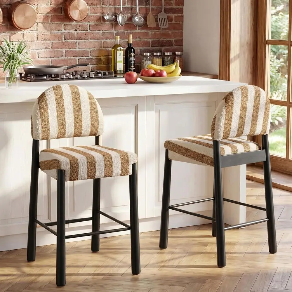 

26 High Kitchen Island Stools with Arched Back, Brown & White Striped, Set of 2