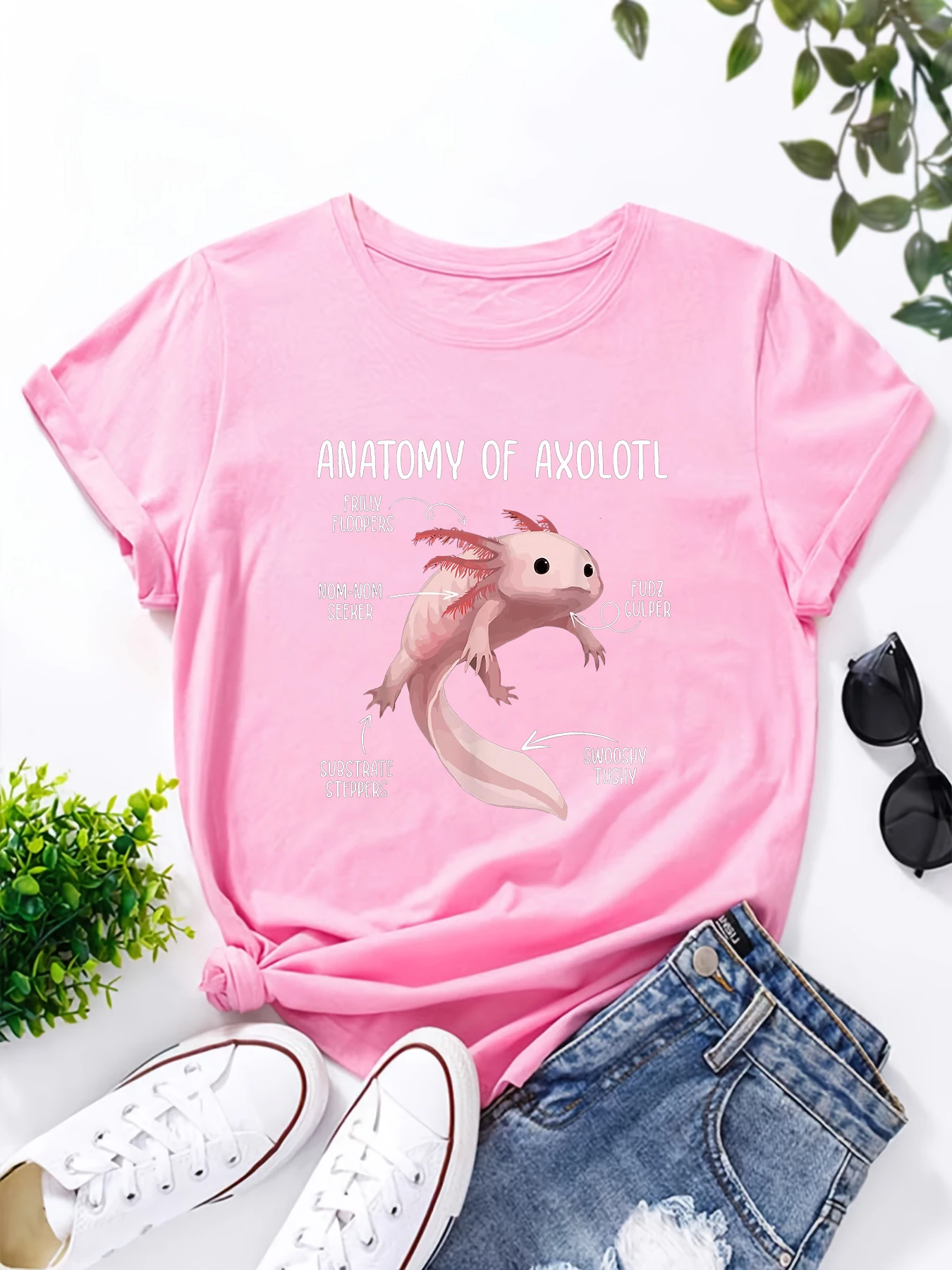 Anatomy Of Axolotl For  Aquarium Pet Animal Short Sleeve Pattern Women\'s Summer T-Shirt Women\'s Printed Summer T-Shirt