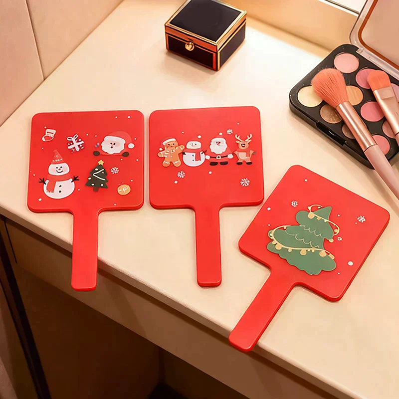 귀여운 유리 만화 크리스마스 산타클로스 작은 토끼 거울 휴대하기 쉬운 포켓 메이크업 거울 휴대용 미니 메이크업 거울