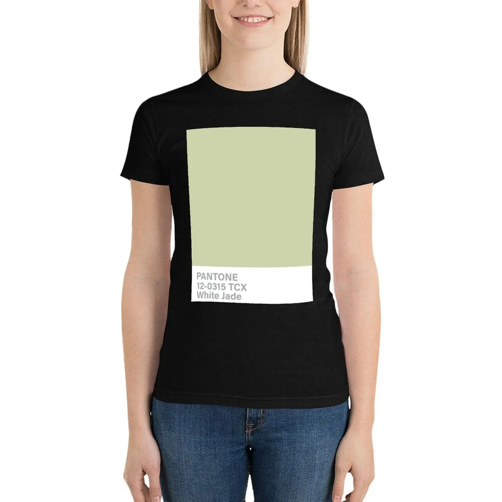 pantone 12-0315 TCX White Jade T-Shirt tops Female clothing tees black t-shirts for Women