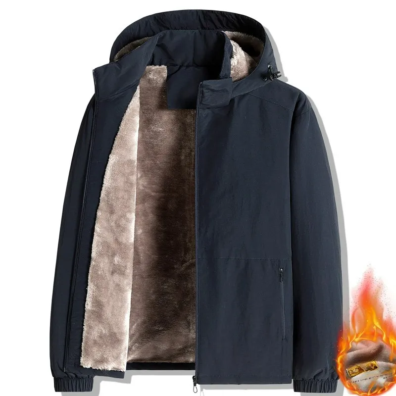 سترة مبطنة فاخرة للرجال مريحة في الهواء الطلق رياضية مبطنة بالصوف معطف دافئ بسحاب غطاء محرك السيارة قابل للفصل ملابس يومية سترة شتوية خفيفة الوزن