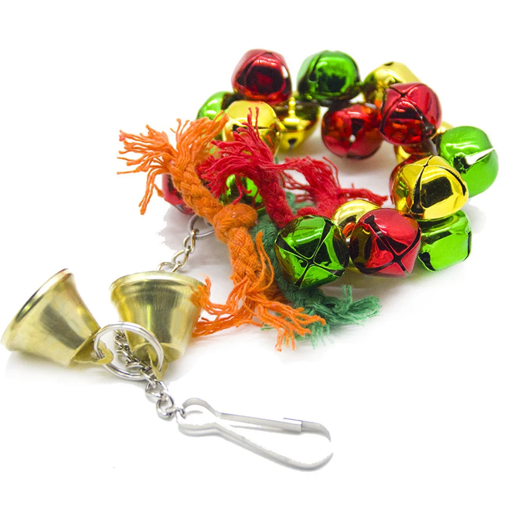 

Christmas Wreath Bell Circle Parrot Toys Hanging Bird Rope Bite Chewing Pet Playground Cotton Rope Bright Colors Durable Safe