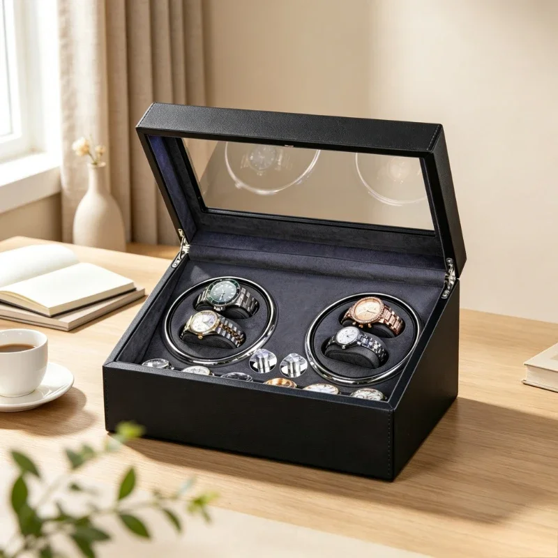 Leather Watch Winder Box Jewelry Storage Organizer with Compartments Dustproof Standing Display Cabinet Home Gift 시계 와인더