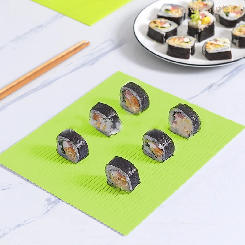 Diy silicone sushi rolo esteiras lavável reutilizável sushi rolo molde esteira diy comida rolando arroz fabricante bolo rolo almofada