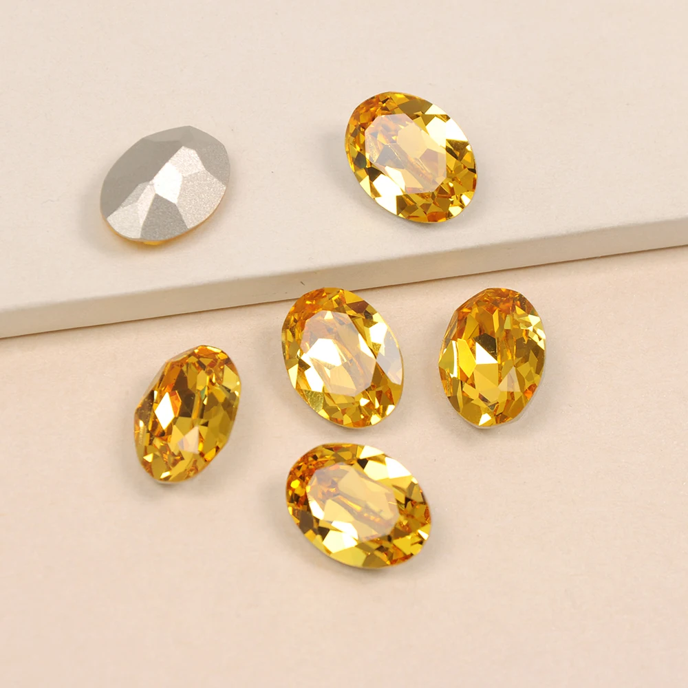 Light Topaz Oval Shape Multi-sizes Pointed Back Nail Charms Rhinestones Glass K9 Fancy Crystal for 3D Nail Art Decorations