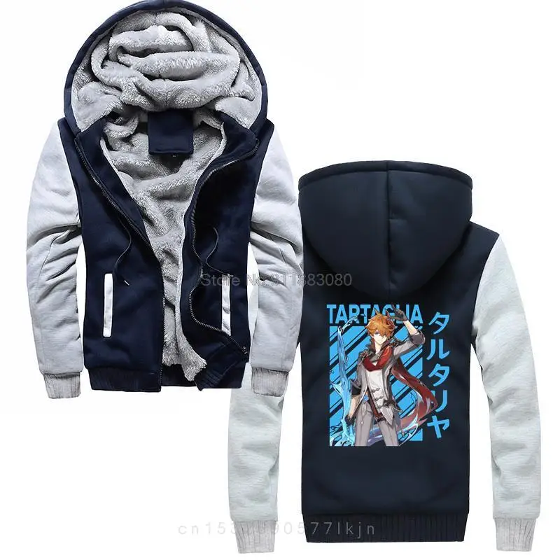 

Hoodie Men Winter Thicken Hoodies Hooded Sweatshirt Keep Warm Harajuku Genshin Impact Tartaglia Streetwear