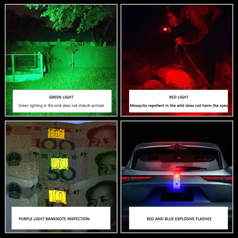 New Solar Keychain Light Charging Flashlight Multi functional Aluminum Alloy High Brightness Mini COB Work Light