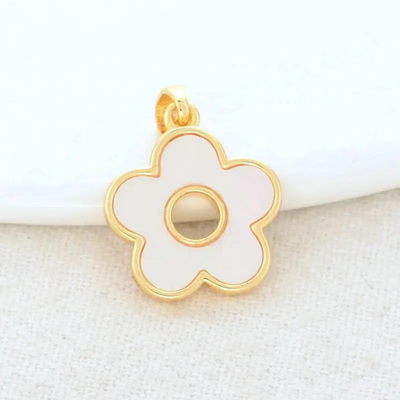 15*17MM 14K Gold Color Brass with Shell Flowers Charms Pendants Necklace Earrings Jewelry Making Supplies Accessories