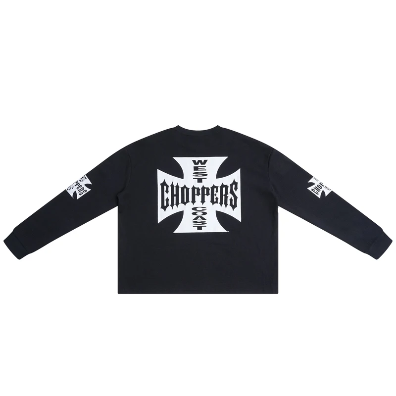 American Style Men West Coast Long Sleeve Tee Breathable Fabric Cross Badge Print Oversized Casual Tshirts Top