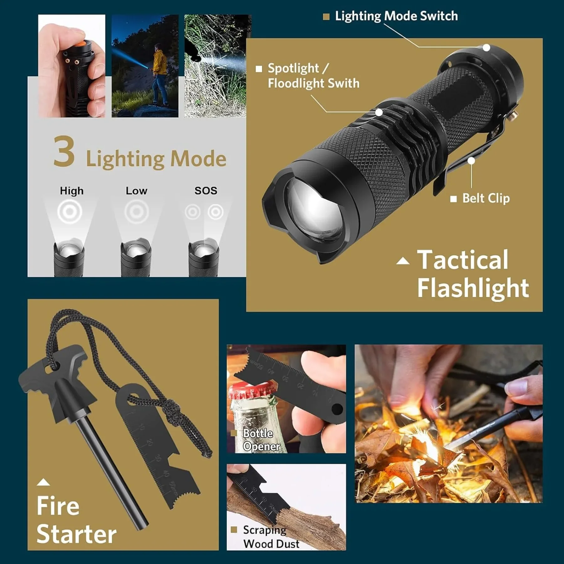 حزمة النجاة، 13 معدات وأجهزة متكاملة للبقاء على قيد الحياة، أدوات تكتيكية، تخييم، المشي لمسافات طويلة، الصيد، الاستكشاف في الهواء الطلق