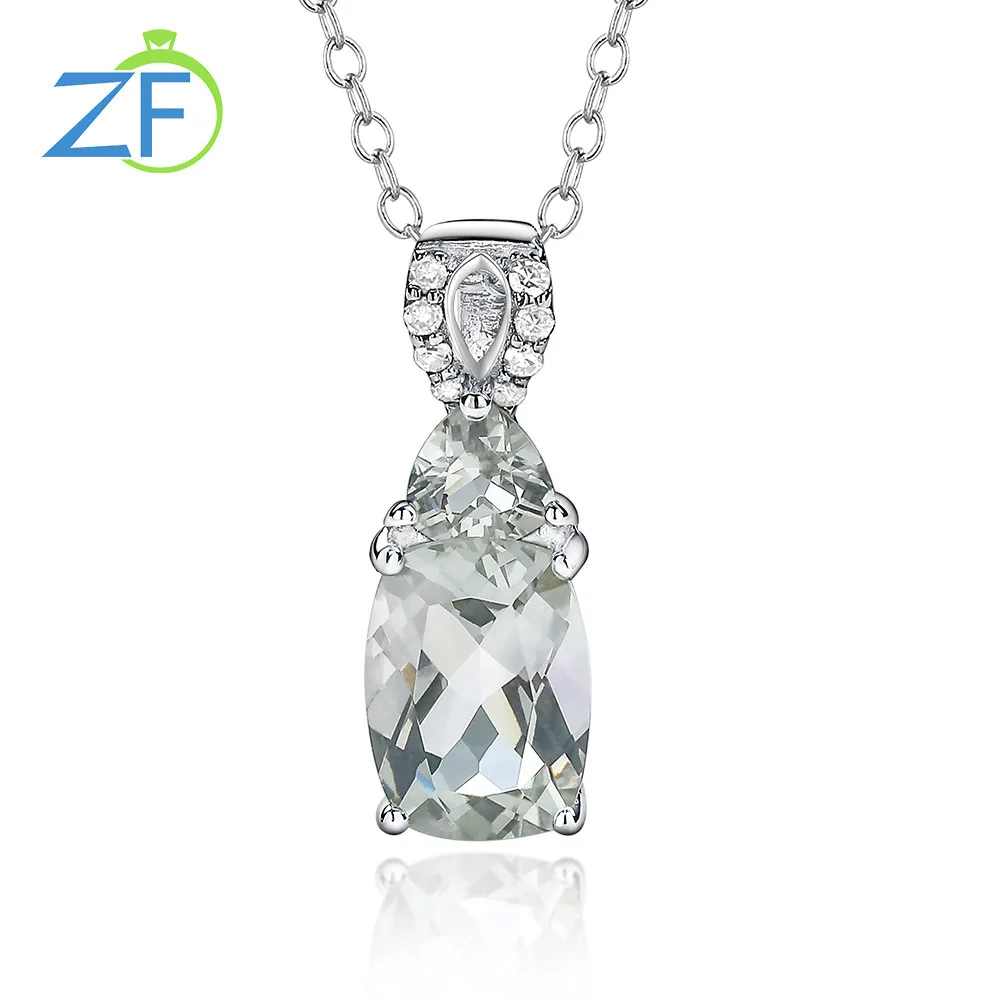 GZ ZONGFA Genuine 925 Sterling Silver Pendant Necklace for women Natural Green Amethyst 1.6ct Sparkling Gems Fine Jewelry