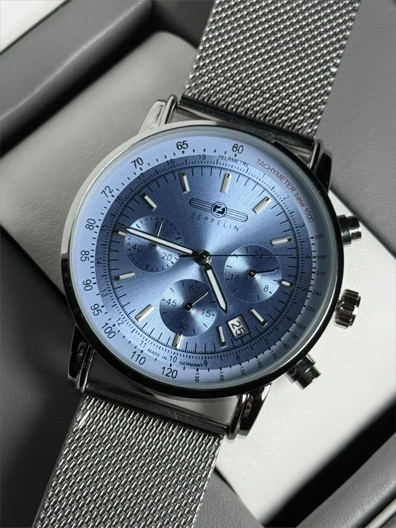 Neue modische Zeppelin-Herrenuhr mit drei Augen, laufender Sekunde, multifunktionalem Chronographen, Business- und Freizeit-Quarzuhr
