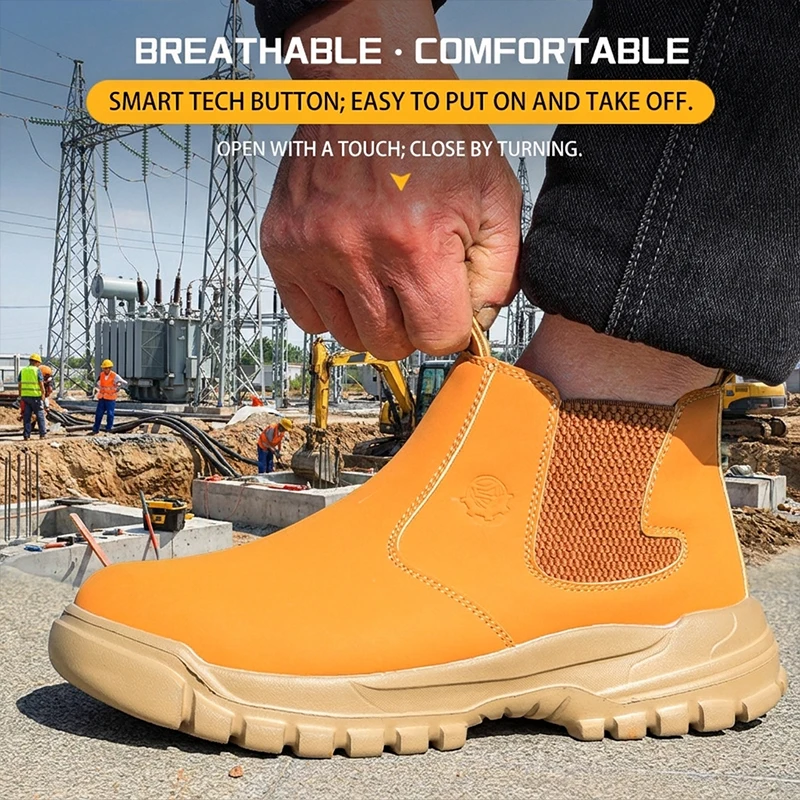 Impact-resistant and puncture-resistant Unisex Steel Cap Kevlar Anti-Puncture EVA Sole Microfiber Upper Easy Slip On Work Boots
